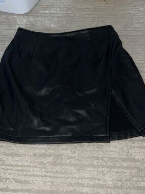 Rewash Black Faux Leather Mini Skirt with Side Slit